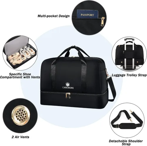 Miniatura 3 de Bolsas de viaje para mujer, bolsas de fin de semana, bolsa de lona para mujer, A-Negro, Simple y a la moda, Beis