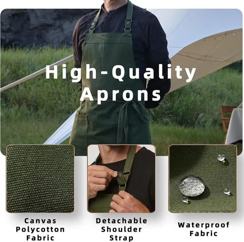 Miniatura 3 de Delantales de chef para hombres y mujeres con bolsillos grandes, delantal de lona, impermeable, profesional, con 2 bolsillos, 4251 GB