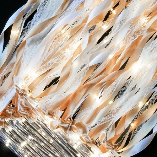 Miniatura 6 de Unittype 24 varitas de luz para boda, serpentina de seda con campana, cinta LED de hadas, varita de hadas que brillan en la oscuridad, palos