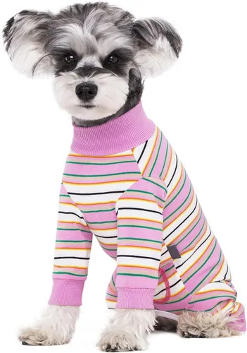 Traje de recuperación a rayas para perros, mameluco para cachorros después de la cirugía para perros hembras y machos, pijama de manga larga tipo