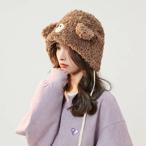 Miniatura 2 de Lindo sombrero de oreja de oso kawaii estético, gorro de invierno suave y cálido para mujer