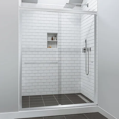 Miniatura 14 de Fab and Mirror - Puerta de ducha doble corredera para baño, serie Sorrento Lux, acabado de níquel cepillado, ajustable de 44 a 48 pulgadas de ancho