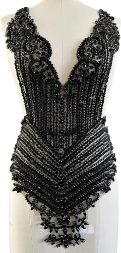 Miniatura 5 de Cuentas de lentejuelas para coser a mano, apliques de encaje grande, parches de adorno de cristal hechos a mano, accesorios para ropa de vestir Negro