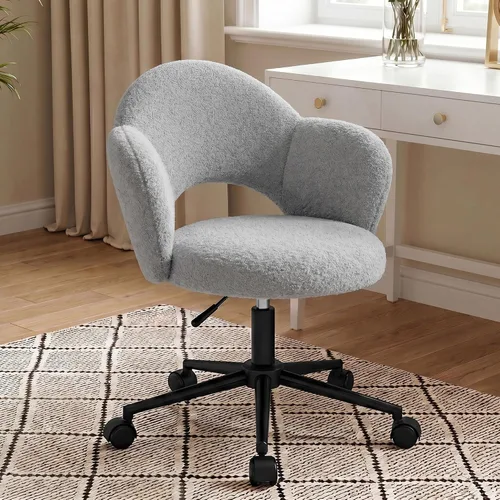 Miniatura 9 de Homkdom - Silla de escritorio con ruedas, 3.94 pulgadas de grosor, cómoda silla de tocador de pétalos, silla giratoria sin brazos con respaldo