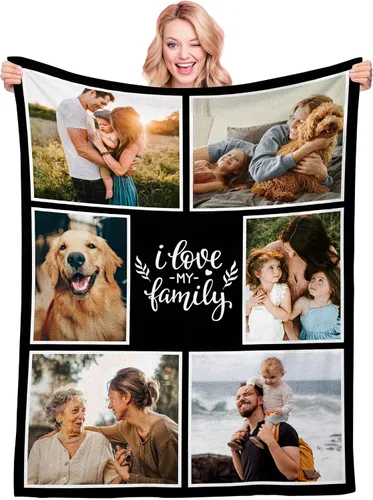 Miniatura 22 de Manta personalizada con texto fotográfico, manta de Navidad personalizada, manta de franela personalizada para bebés, familiares, parejas y amigos