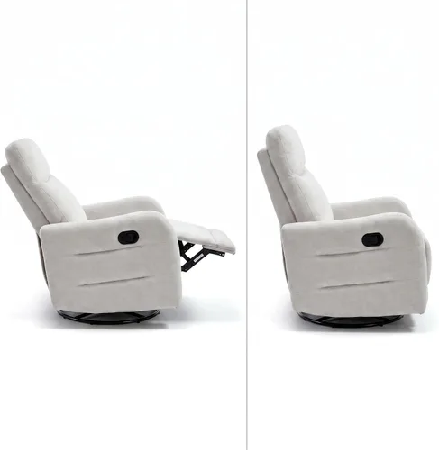 Miniatura 8 de Silla reclinable giratoria de 360°, sillón reclinable manual con asa lateral, silla de salón tapizada de tela para sala de estar, dormitorio