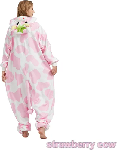 Miniatura 6 de BETIFUHOM Pijama mameluco de vaca rosa animal unisex de una pieza Cosplay Halloween disfraz
