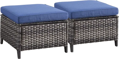 Miniatura 18 de Rilyson Juego de 2 otomanas de mimbre de lujo para exteriores, otomanas grandes de ratán de capacidad de 250 libras para reposapiés de patio, juego