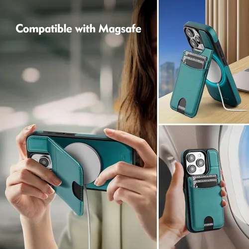 Miniatura 4 de SkyEagle Funda compatible con Magsafe para iPhone 13 Pro Max con soporte para tarjetas, función atril, bloqueo RFID, ranuras para tarjetas