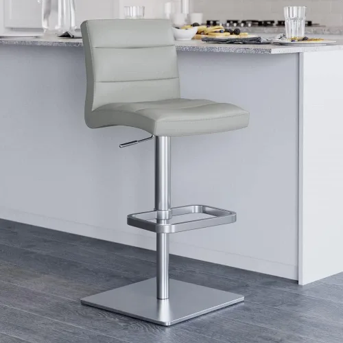 Miniatura 11 de ZURI Taburete de bar moderno negro de altura ajustable con base plana redonda cepillada