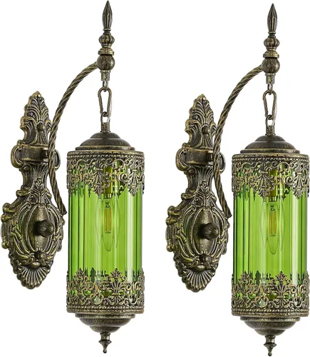 Miniatura 8 de VitaLink Aplique de pared rústico de cristal vintage con 2 luces y estilo gótico antiguo, lámpara de pared retro de mediados de centro, lámpara