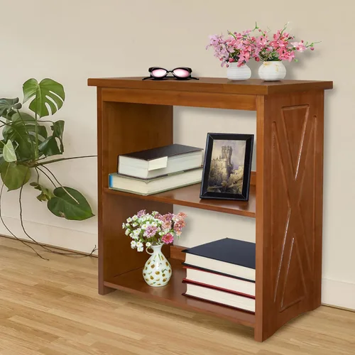 Miniatura 12 de Estantería negra de madera natural, estantería de 3 niveles, estantes pequeños para libros, estantes de exhibición y almacenamiento independientes.