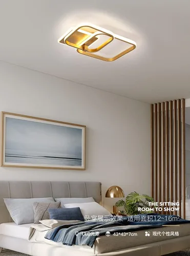 Miniatura 9 de Lámpara de techo LED moderna, lámpara de techo de montaje empotrado de 50 W, lámpara de techo cuadrada geométrica dorada para sala de estar