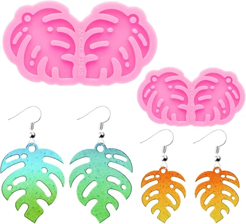 2 moldes de resina para aretes, moldes de resina de silicona en forma de hoja, moldes de resina epoxi para mujeres, aretes, manualidades, collares,