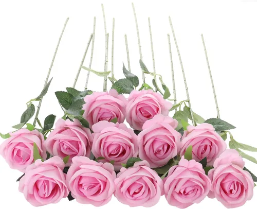 Miniatura 20 de 12 rosas artificiales de terciopelo sintético para decoración del hogar y boda (rosa perla, negro)