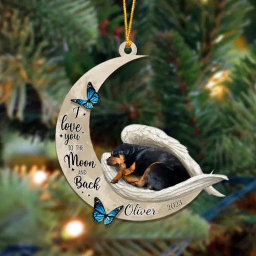 Miniatura 139 de Adorno colgante personalizado de ángel durmiendo en la luna, perro sabueso afgano, nombre personalizado, acrílico impreso en 2D plano – cumpleaños