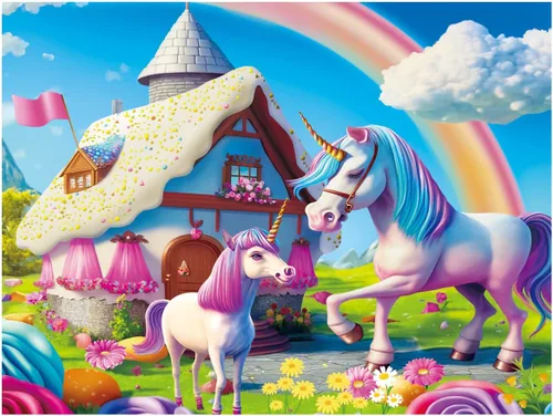 Rompecabezas de 100 piezas para niños de 4 a 8 años de edad, regalo para la familia (unicornios rosados)