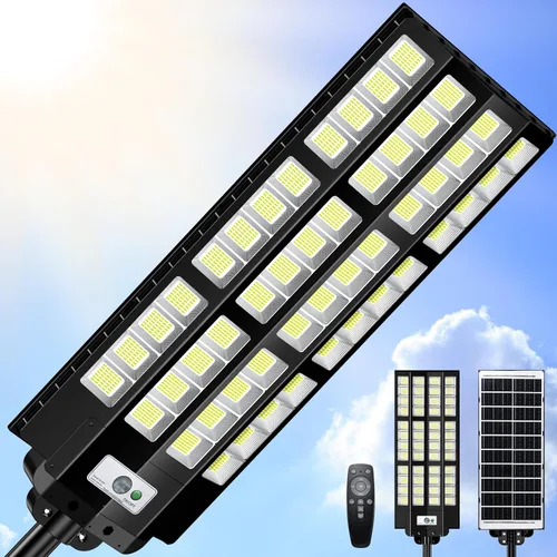 Luces solares de calle de 12000 W para exteriores, impermeables, luz solar grande para estacionamiento del anochecer al amanecer con sensor de