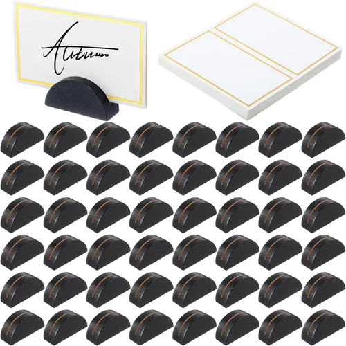 Miniatura 8 de Maitys 48 soportes de madera para números de mesa de boda, soporte para nombre de mesa de boda, diseño semicircular, tarjeteros con 48 tarjetas
