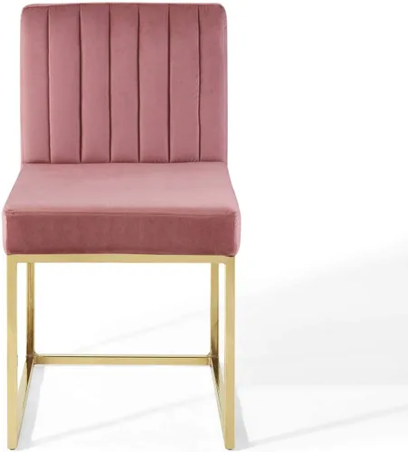 Miniatura 7 de Modway EEI-3806-GLD-DUS Carriage Channel - Silla de comedor de terciopelo con base copetuda, color rosa polvoriento dorado
