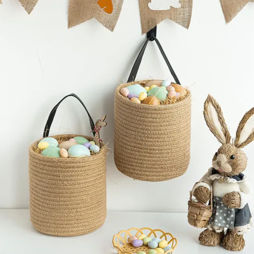Miniatura 5 de Goodpick Paquete de 2 cestas colgantes de yute - Cesta tejida pequeña de helecho colgante con cuerda, cesta de pared para plantas de flores, juego