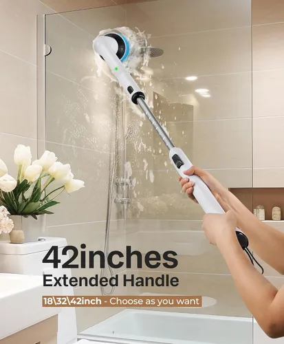 Miniatura 3 de LyriFine Limpiador eléctrico giratorio, nuevo cepillo limpiador de baño impermeable IPX7 de cuerpo completo, limpiador de ducha con mango largo y 2