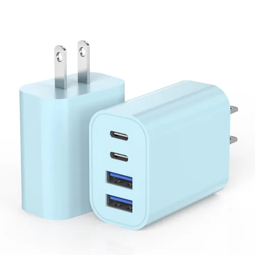 Cargador USB C de 40 W, [Paquete de 2] Cargador de tipo C de 4 puertos para iPhone de carga rápida, adaptador multipuerto Apple para iPhone 17/17