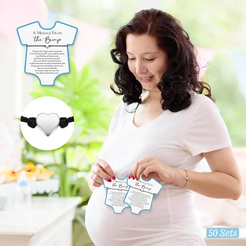 Miniatura 5 de Chuangdi 50 juegos de regalos de baby shower para invitados, lindas pulseras de corazón para tarjetas de deseos para regalos de fiesta de revelación
