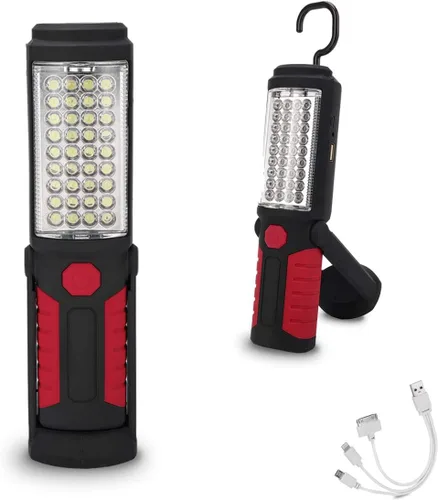 Luz de trabajo recargable, linterna magnética LED portátil multiusos con gancho para colgar, linterna de trabajo impermeable para reparación de Rojo
