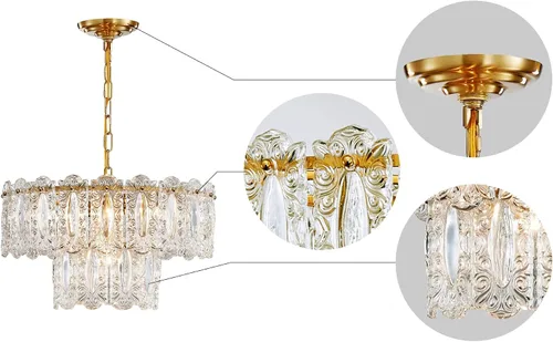 Miniatura 4 de AGV LIGHTING Elegante Lámpara de Araña de Cristal, Accesorio de Iluminación Moderno Vintage Colgante para Comedor, D18 x H10, Pantalla de 2 Niveles