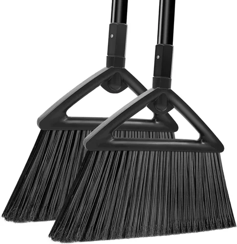 Miniatura 10 de Escoba comercial resistente, paquete de 3 escobas angulares mejoradas para barrer al aire libre e interior, escobas negras perfectas de la casa, 3 x