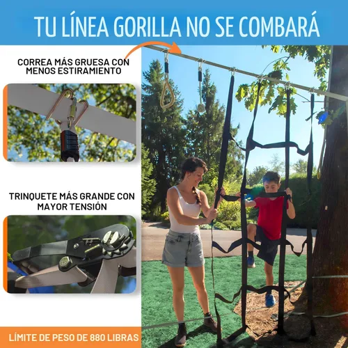 Miniatura 2 de Hyponix Ninja Carrera de Obstáculos para Niños – 2 x 60 pies Slacklines con 13 Obstáculos Resistentes a la Intemperie – Red Mono, Ratchet-Tight gris