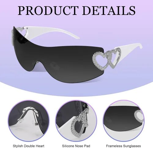 Miniatura 2 de 3 lentes de sol Y2K sin montura para mujeres y hombres, lentes Y2K de moda, con escudo envolvente, de gran tamaño, a la moda, sin marco, UV400
