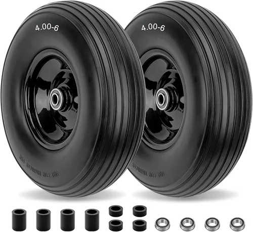 Neumático sólido sin pinchazos 4.00-6 y rueda para carretilla de 13" por Cenipar con buje de grasa de 3/4" y 5/8" y cubo centrado de 1.75" Neumático