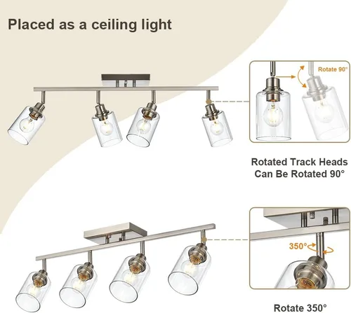 Miniatura 6 de Lámpara de tocador de 4 luces para baño en acabado de níquel cepillado, lámpara clásica con cabezal de luz giratoria, lámpara de techo de metal