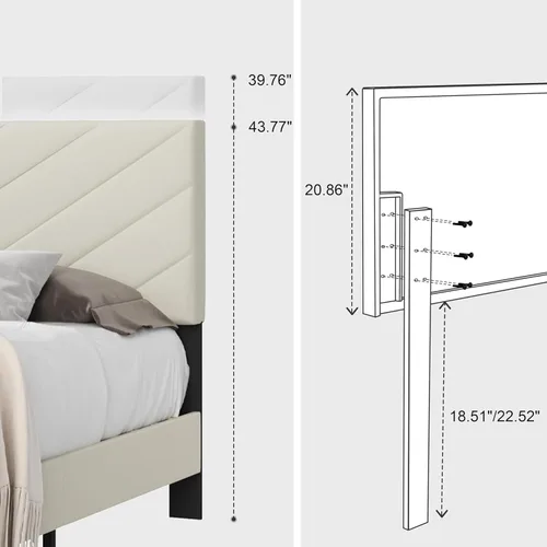 Miniatura 6 de IOILORI Base de cama de tamaño matrimonial con cabecera tapizada, listones de madera resistentes, silencioso, no requiere resortes, fácil de montar