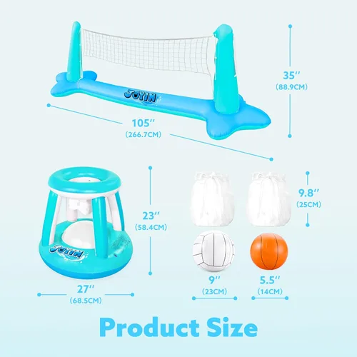 Miniatura 6 de JOYIN Juego de flotador inflable para piscina, red de voleibol y aros de baloncesto, juguete flotante de natación para niños y adultos, flotadores