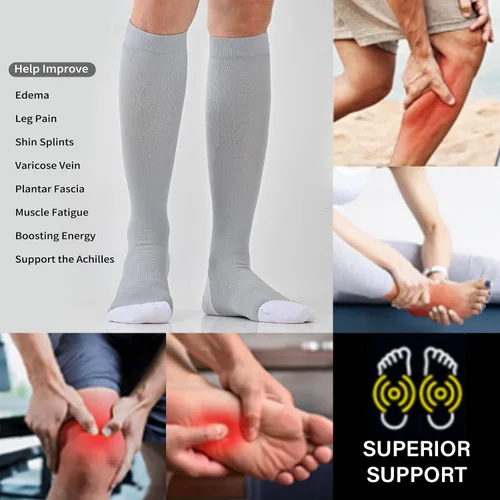 Miniatura 4 de COOPLUS Calcetines de compresión para mujeres y hombres, 20-30 mmHg, soporte de circulación hasta la rodilla, para enfermera, correr, atletismo