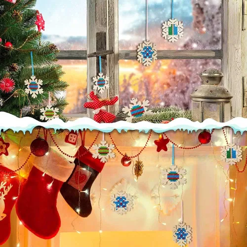 Miniatura 5 de 10 piezas de kits de punto de cruz de Navidad en madera Adornos de Navidad de punto de cruz Decoraciones colgantes de Navidad para manualidades