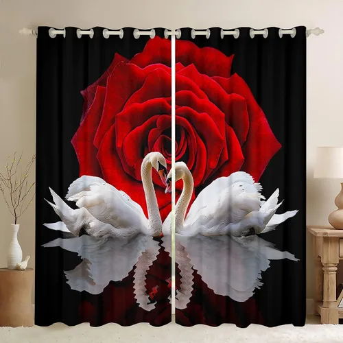 Miniatura 20 de Erosebridal Cortinas de Rosas Rojas 3D Tratamientos para Ventanas de Guepardo, Paneles de Cortinas con Estampado de Gato Leopardo para Sala