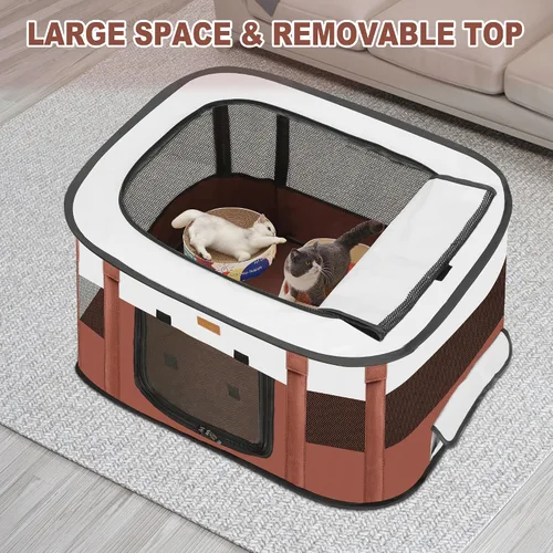 Miniatura 5 de Corralito para perros – Bolígrafos plegables de juego para gatos, para gatitos, conejos, tienda de campaña portátil para mascotas con bolsa de Marrón