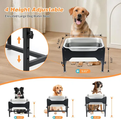 Miniatura 2 de Cuenco elevado de agua grande para perros de 3 galones, 4 cuencos elevados de acero inoxidable de altura ajustable con soporte, cuenco de agua