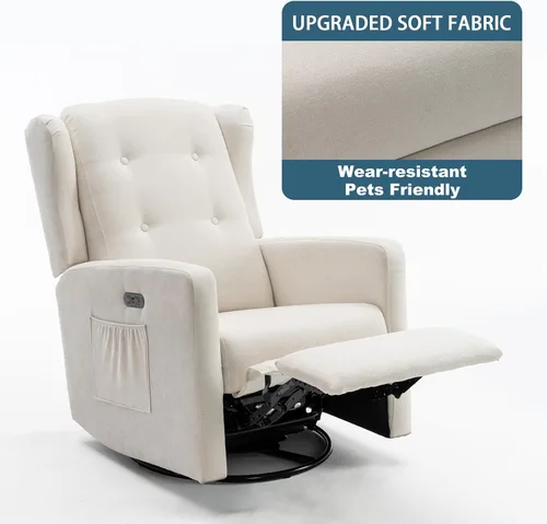 Miniatura 7 de Ketaiyou Silla reclinable giratoria eléctrica, con respaldo alto, silla mecedora eléctrica para guardería, puertos USB y tipo C, sillón reclinable