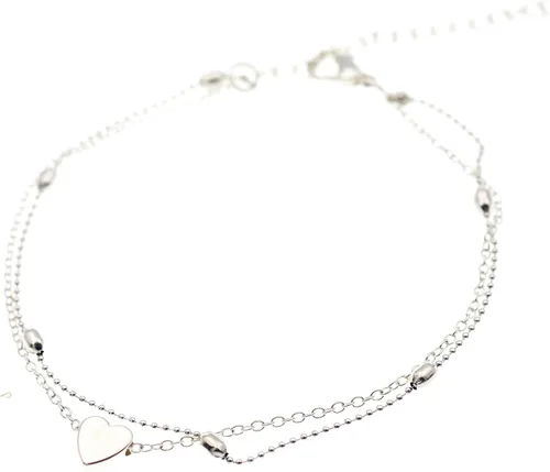 Ankle Bracelet, Adjustable Double-Chain Layered Beaded Heart Charm Anklet for Women, Cute Love Summer Beach Leg Foot Jewelry, Boho Mom Friend