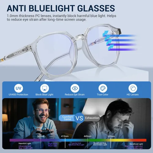 Miniatura 3 de Gafas de luz azul para hombres y mujeres, 99% bloqueador de luz azul, protección UV. Ideal para uso en computadora, juegos, lectura.