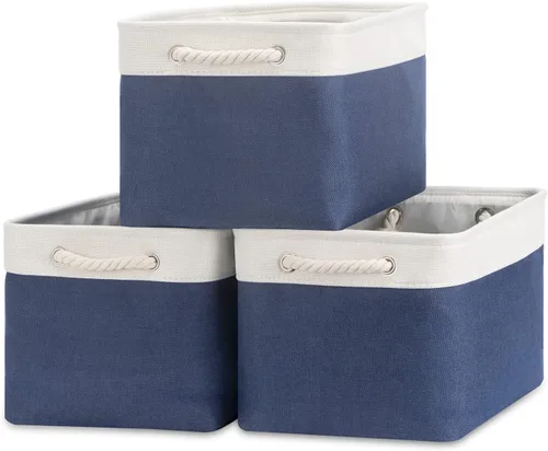 Miniatura 32 de Bidtakay Cestas de almacenamiento de tela con asas [paquete de 2] organizador de lona grande de 16 x 11.8 x 11.8 pulgadas, canastas altas plegables
