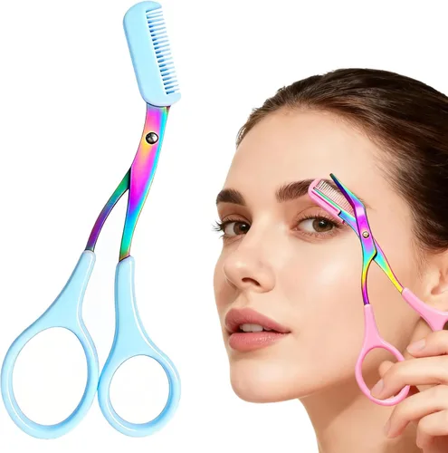 Miniatura 8 de Tijeras de corte de cejas, cortador de precisión de acero inoxidable, maquillaje de depilación, tijeras profesionales 2 en 1 con peine, herramienta