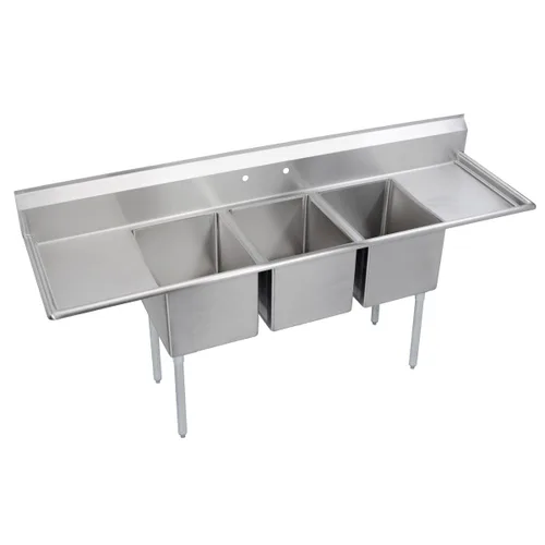 Miniatura 11 de Elkay Foodservice Fregadero de 3 compartimentos, 94 x 23.75 pulgadas OA, altura de trabajo de 36 pulgadas, cuenco de 18 x 18 pulgadas, 12 profundos