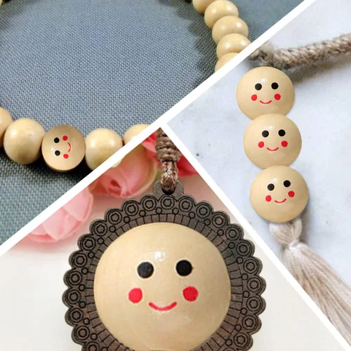 Miniatura 8 de 40 cuentas de madera redondas de madera con cara sonriente, cuentas de madera impresas espaciadoras para manualidades, manualidades, joyería