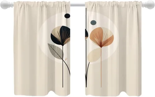 Miniatura 62 de Shrahala Floral Abstract Design Blackout Curtain Tiers, Minimalist Flower Illustration Kitchen Valance Light Blocking Tier Drapes with Rod Pocket, 2